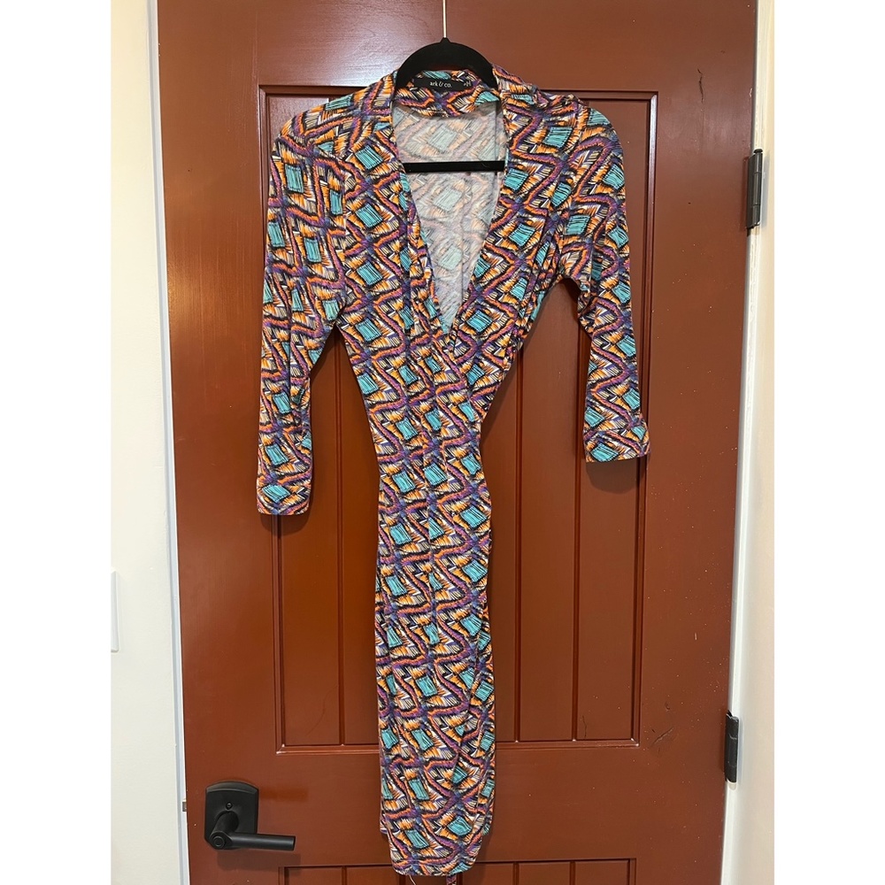 💜 Ark & Co Wrap Dress Purple Turquoise Orange Print Size Small